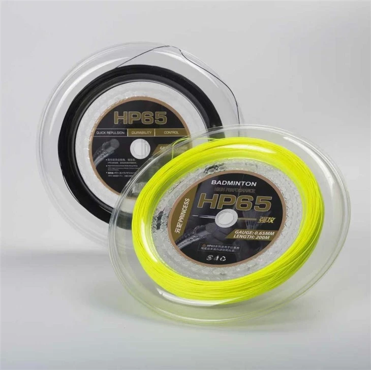 HP65 Nylon High Quality Loud Factory Price Durable Badminton Racket String 200m Length With 0.7mm Diameter Bouncing Stand Type Yellow